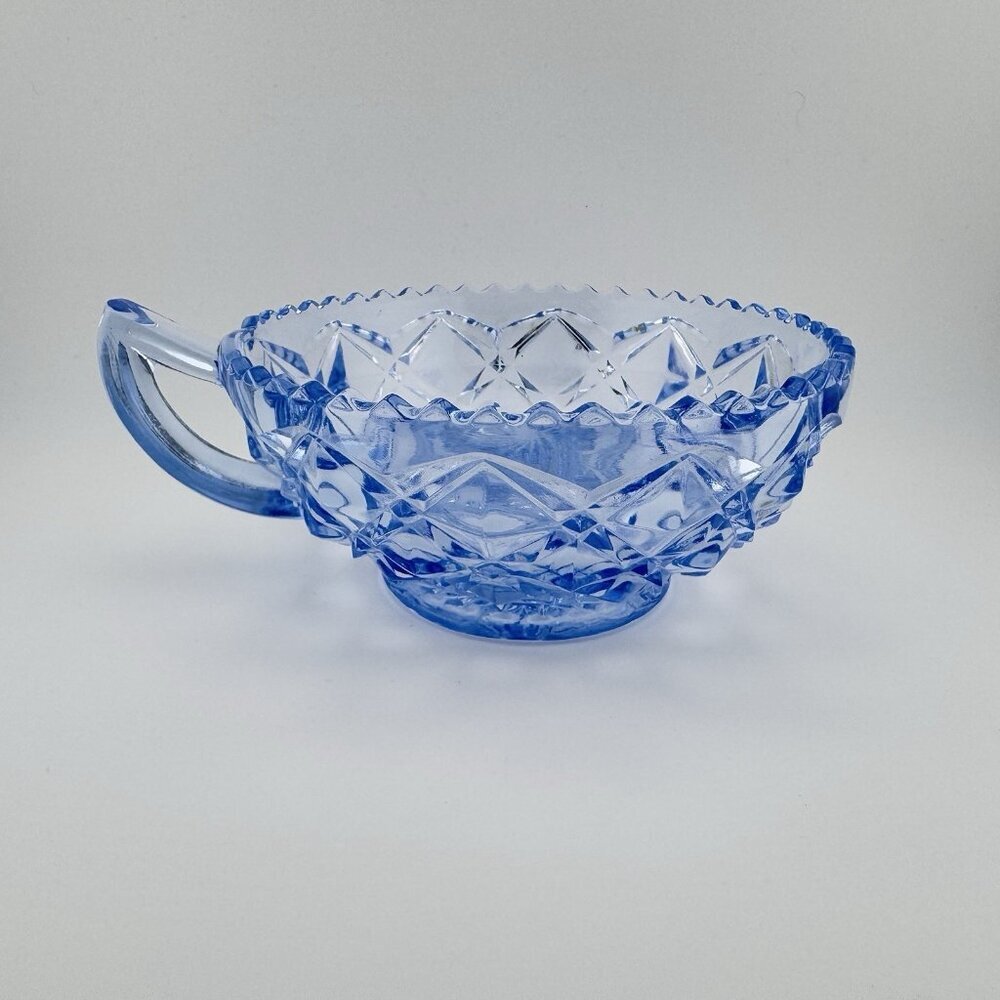 Imperial Glass Little Jewel Blue Depression Glass 4 1/2" handled bowl - Picture 6 of 9